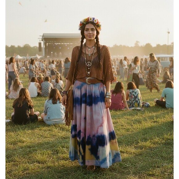 RARE Vintage Free People Hippie Tie Dye Gauzy Flowy Maxi Skirt Coastal Boho Y2K - Picture 2 of 16